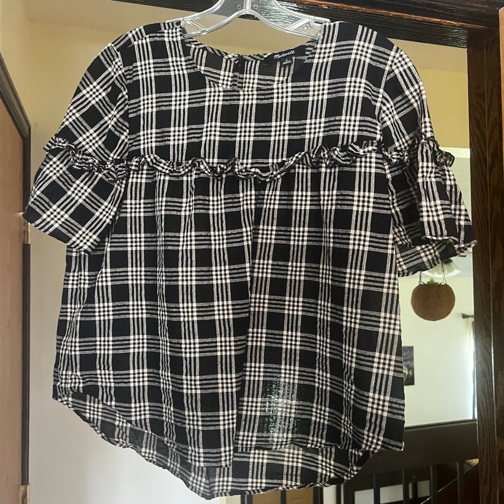 Madewell Black Checkered Blouse